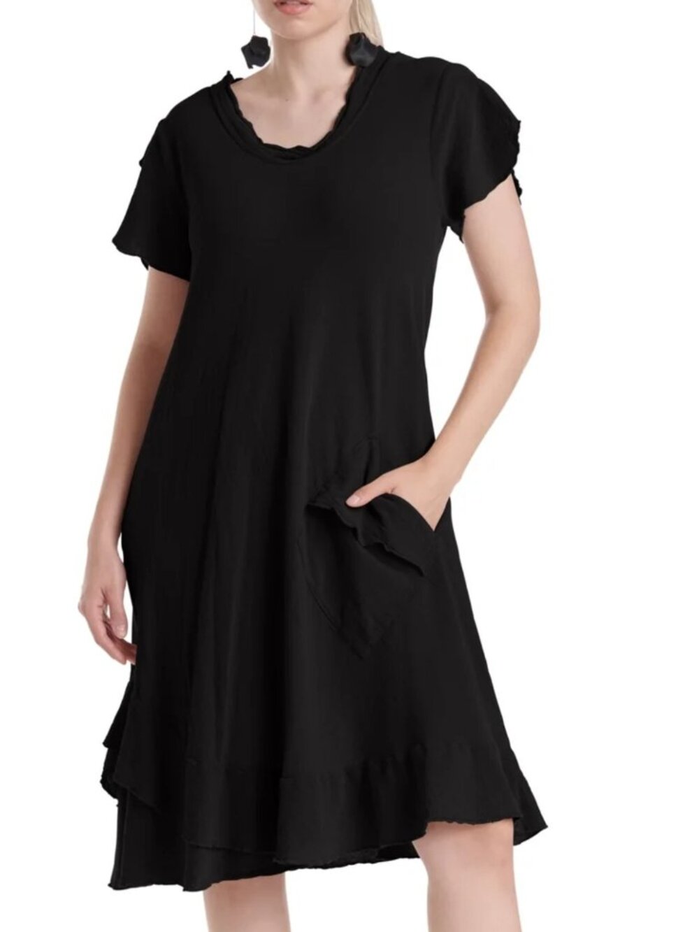 Oh My Gauze Black Midi Dress Minimalist Lagenlook Layering